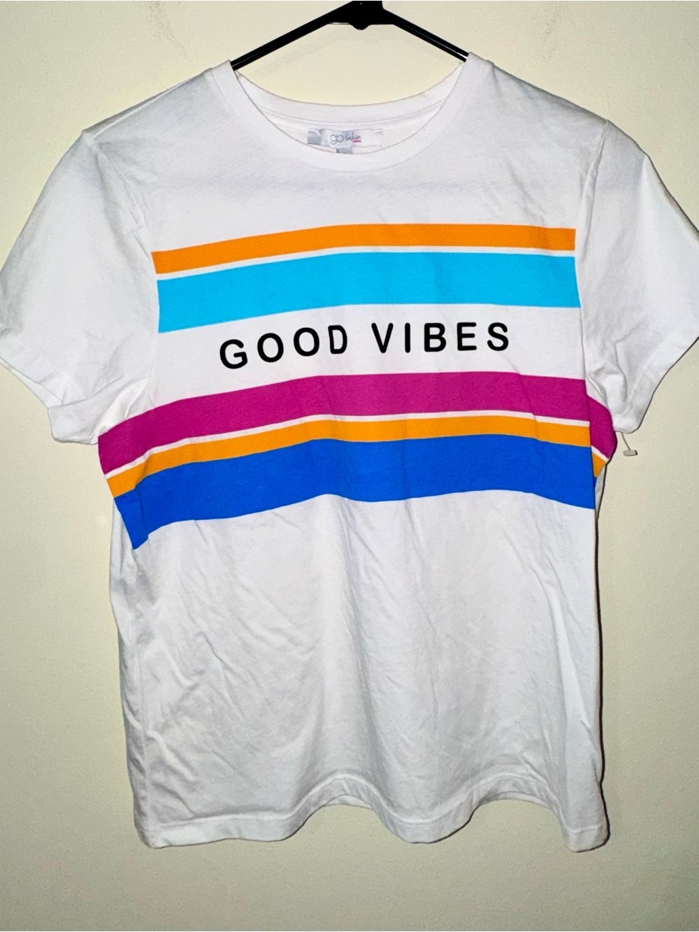 NWT Good Vibes White Tee with Multicolor Stripes
